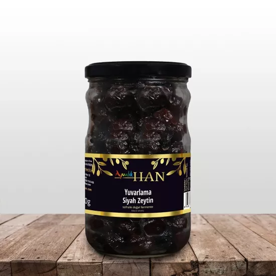 Yuvarlama Siyah Zeytin 500 g Cam Şişe | Ayvalık Han Zeytincilik